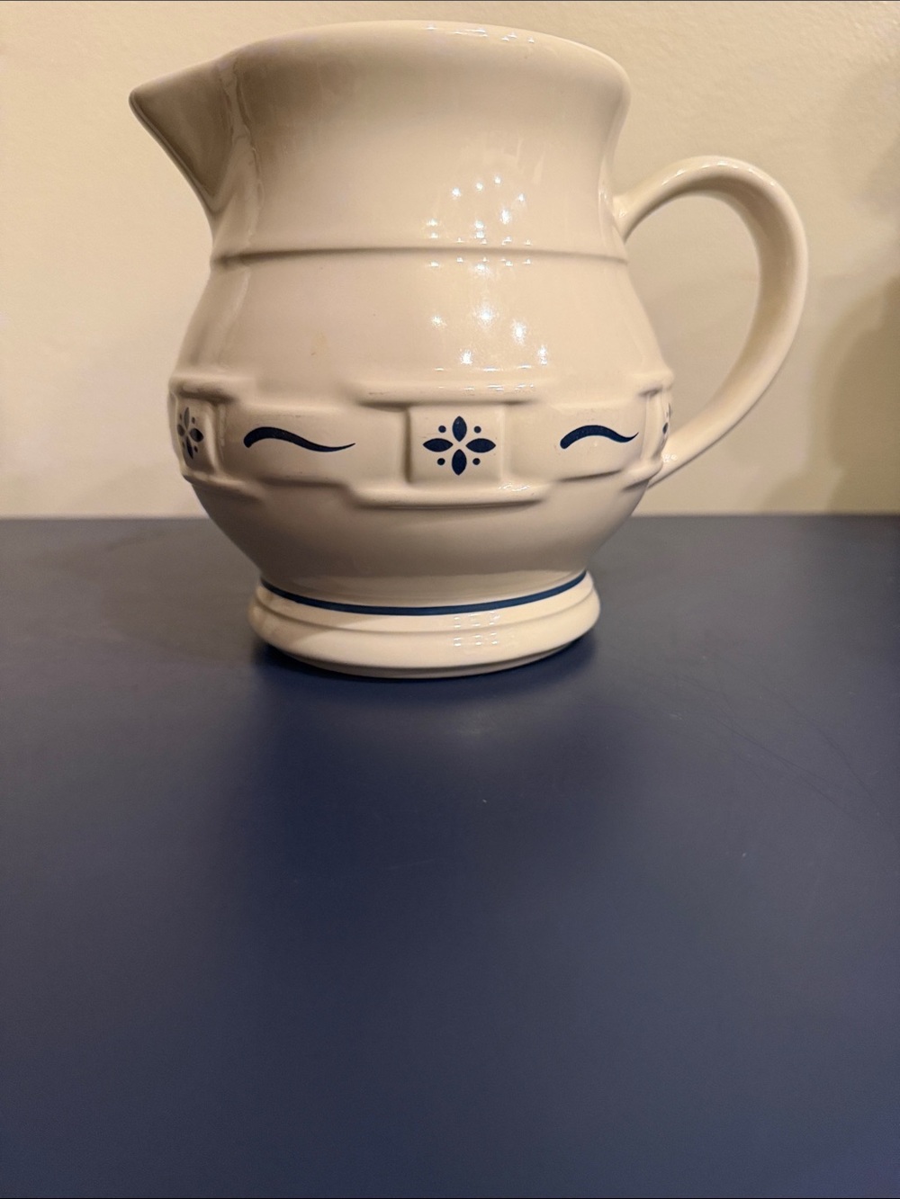 Vintage Longaberger Pottery Pitcher: Woven Traditions Classic Blue, 1-Quart